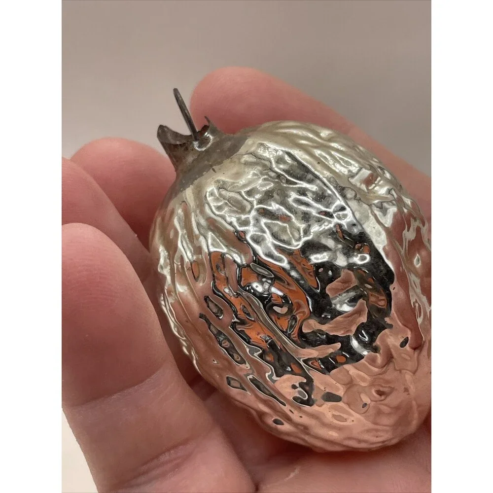 Vintage Glass Christmas Ornament Silver Acorn Textured Bumpy Holiday Tree